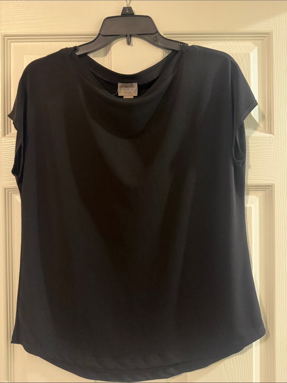 Chico's Black Short Sleeve Draped Neck Tee